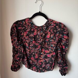 Free People Black and Pink Floral Crop Top